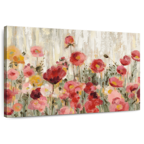 Elephant Stock Sprinkled Flowers Wall Art - Horizontal Canvas Wall Art - Living Room Wall Decor - Floral And Botanical Canvas - Orange And Red Decor By Silvia Vassileva - 48" x 32"