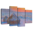 thumbnail image 1 of Elephant Stock Stacks Of Wheat Sunset Snow Effect 1890-1891 Wall Art - Horizontal Multi Panel Canvas - Living Room Wall Decor - Abstract Multi Panel - Gray And Blue Decor By Claude Monet - 75" x 48", 1 of 2