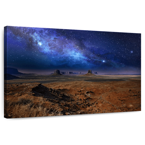 Elephant Stock Starlit Monument Valley Wall Art - Horizontal Canvas Wall Art - Living Room Wall Decor - Nature Canvas - Brown And Blue Decor - 12" x 8"
