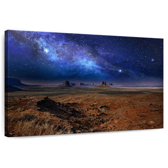 Elephant Stock Starlit Monument Valley Wall Art - Horizontal Canvas Wall Art - Living Room Wall Decor - Nature Canvas - Brown And Blue Decor - 12" x 8"