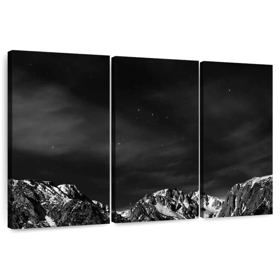 Elephant Stock Starlit Sierra Nevada Wall Art - Horizontal Multi Panel Canvas - Living Room Wall Decor - Nature Multi Panel - Gray And Black Decor - 38" x 24"