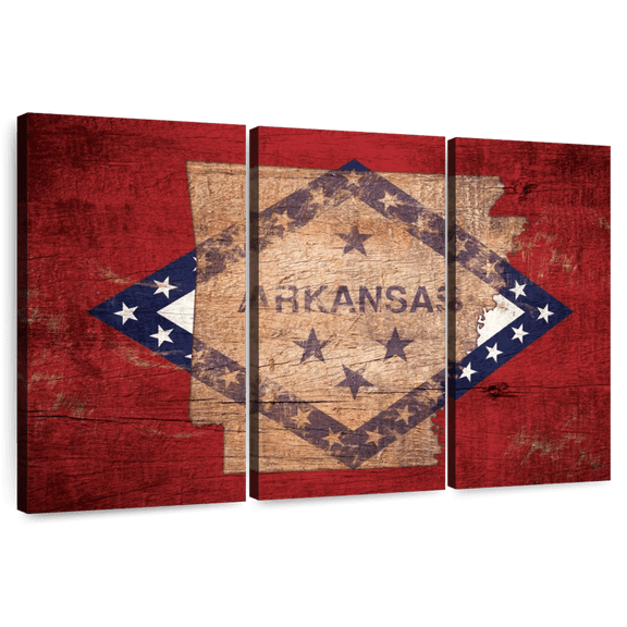 Elephant Stock State Map Over Arkansas Flag Wall Art - Horizontal Multi Panel Canvas - Living Room Wall Decor - Flags Multi Panel - Red And Brown Decor - 74" x 48"