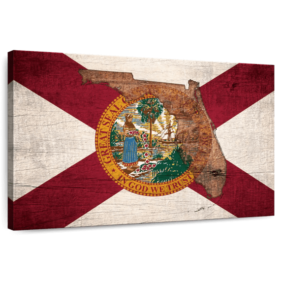 Elephant Stock State Map Over Florida Flag Wall Art - Horizontal Canvas Wall Art - Living Room Wall Decor - Flags Canvas - Beige And Red Decor - 45" x 30"