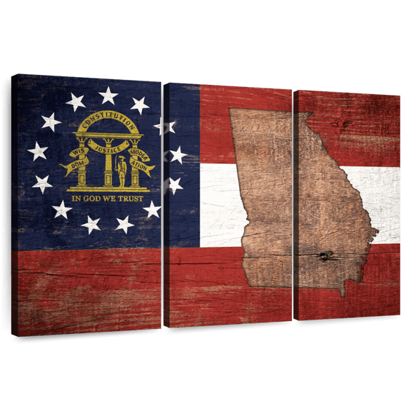 Elephant Stock State Map Over Georgia Flag Wall Art - Horizontal Multi Panel Canvas - Living Room Wall Decor - Flags Multi Panel - Red And Beige Decor - 74" x 48"