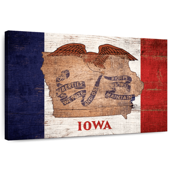 Elephant Stock State Map Over Iowa Flag Wall Art - Horizontal Canvas Wall Art - Home Office Wall Decor - Flags Canvas - Beige And Red Decor - 36" x 24"
