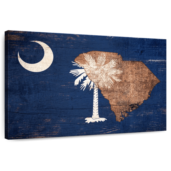 Elephant Stock State Map Over South Carolina Flag Wall Art - Horizontal Canvas Wall Art - Living Room Wall Decor - Flags Canvas - Beige And Blue Decor - 24" x 16"