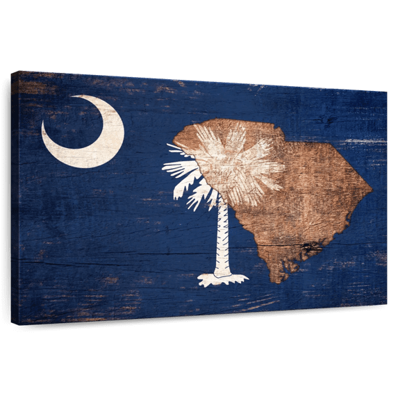 Elephant Stock State Map Over South Carolina Flag Wall Art - Horizontal Canvas Wall Art - Living Room Wall Decor - Flags Canvas - Beige And Blue Decor - 36" x 24"