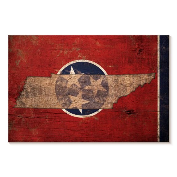Elephant Stock State Map Over Tennessee Flag Wall Art - Horizontal Canvas Wall Art - Living Room Wall Decor - Flags Canvas - Brown And Beige Decor - 48" x 32"