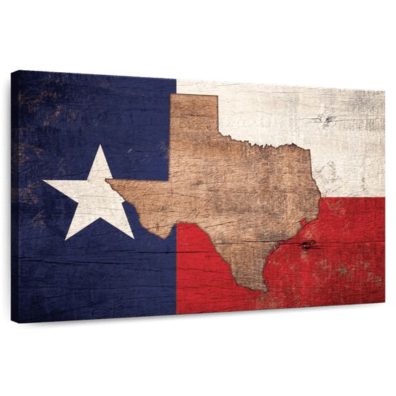 Elephant Stock State Map Over Texas Flag Wall Art - Horizontal Canvas Wall Art - Living Room Wall Decor - Flags Canvas - Beige And Blue Decor - 51" x 34"