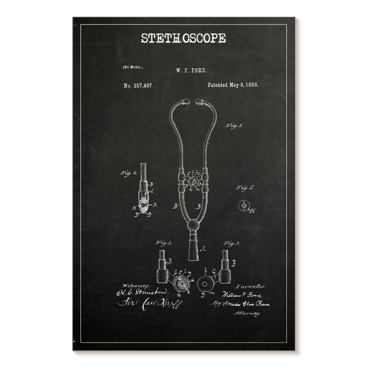 Elephant Stock Stethoscope Bw Patent Wall Art - Vertical Canvas Wall ...