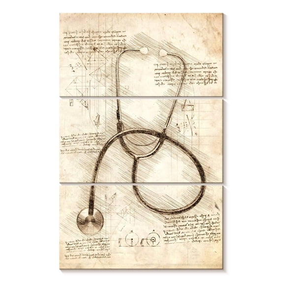Elephant Stock Stethoscope Wall Art - Vertical Multi Panel Canvas - Living Room Wall Decor - Profession Multi Panel - Beige And Black Decor By Cornel Vlad - 28" x 45"
