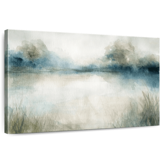 Elephant Stock Still Evening Waters I Wall Art - Horizontal Canvas Wall Art - Living Room Wall Decor - Abstract Canvas - Beige And Blue Decor By Carol Robinson - 12" x 8"