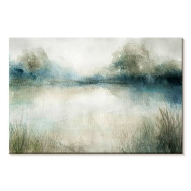 Elephant Stock Still Evening Waters I Wall Art - Horizontal Canvas Wall Art - Living Room Wall Decor - Abstract Canvas - Beige And Blue Decor By Carol Robinson - 12" x 8"