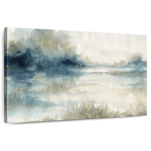 Elephant Stock Still Evening Waters Ii Wall Art - Horizontal Canvas Wall Art - Living Room Wall Decor - Abstract Canvas - Blue And Gray Decor By Carol Robinson - 39" x 26"