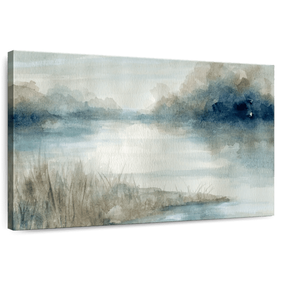 Elephant Stock Still Evening Waters Wall Art - Horizontal Canvas Wall Art - Living Room Wall Decor - Abstract Canvas - Gray And Blue Decor By Carol Robinson - 51" x 34"