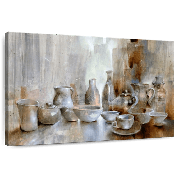 Elephant Stock Still Life Coffee Time Wall Art - Horizontal Canvas Wall Art - Dining Room Wall Decor - Hobbies And Lifestyle Canvas - Blue And Brown Decor By Annette Schmucker - 30" x 20"