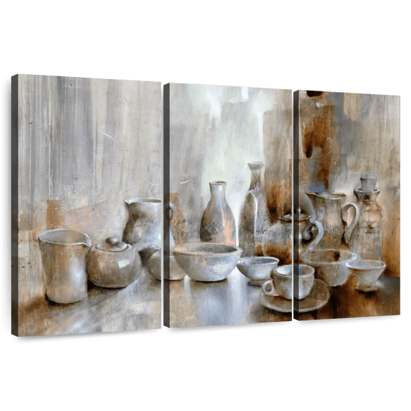 Elephant Stock Still Life Coffee Time Wall Art - Horizontal Multi Panel Canvas - Dining Room Wall Decor - Hobbies And Lifestyle Multi Panel - Blue And Brown Decor By Annette Schmucker - 33" x 20"