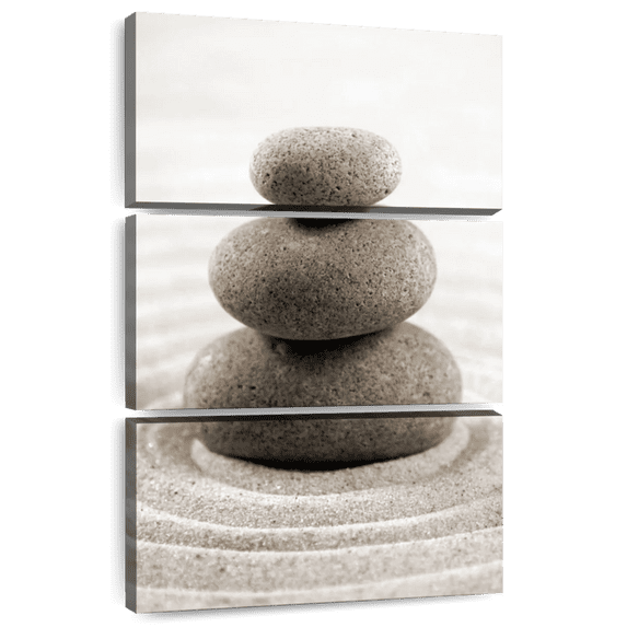 Elephant Stock Stone Stack On Zen Garden Wall Art - Vertical Multi Panel Canvas - Spa Wall Decor - Wellness Multi Panel - Beige And Gray Decor - 24" x 38"