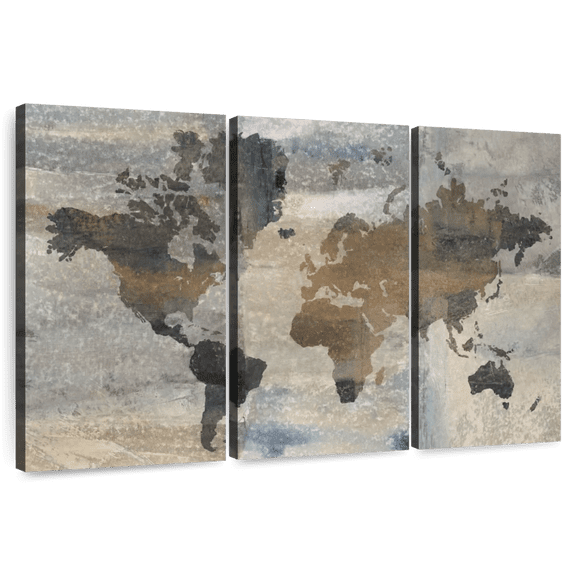 Elephant Stock Stone World Wall Art - Horizontal Multi Panel Canvas - Living Room Wall Decor - Map Multi Panel - Beige And Gray Decor By Avery Tillmon - 33" x 20"