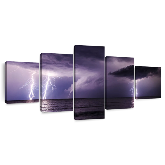Elephant Stock Storm Wall Art - Horizontal Multi Panel Canvas - Living Room Wall Decor - Nature Multi Panel - Purple And Brown Decor - 55" x 24"