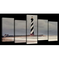 Elephant Stock Stormy Cape Hatteras Lighthouse Wall Art - Horizontal Multi Panel Canvas - 5 Pieceliving Room Wall Decor - Photography Nautical Multi Panel - Gray And Brown Decor - 25" x 12"