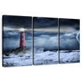 thumbnail image 1 of Elephant Stock Stormy Ocean Lighthouse Wall Art - Horizontal Multi Panel Canvas - Living Room Wall Decor - Nautical Multi Panel - Gray And Blue Decor - 38" x 24", 1 of 8