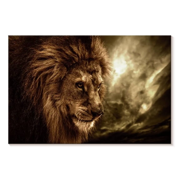 Elephant Stock Stormy Sky Lion Wall Art - Horizontal Canvas Wall Art - Living Room Wall Decor - Animal Canvas - Brown And Beige Decor - 24" x 16"