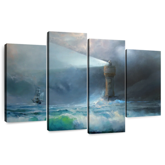 Elephant Stock Stormy Sky Wall Art - Horizontal Multi Panel Canvas - Living Room Wall Decor - Nautical Multi Panel - Blue And Turquoise Decor - 36" x 22"