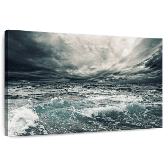 Elephant Stock Stormy Wall Art - Horizontal Canvas Wall Art - Living Room Wall Decor - Nature Canvas - Teal And White Decor - 12" x 8"