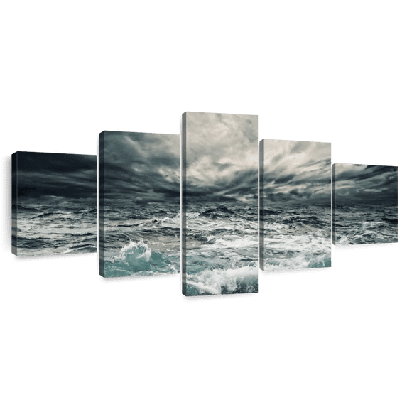 Elephant Stock Stormy Wall Art - Horizontal Multi Panel Canvas - Living Room Wall Decor - Nature Multi Panel - Teal And White Decor - 55" x 24"