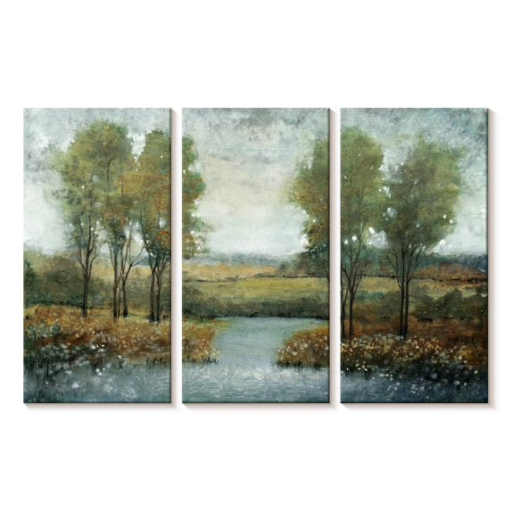 Elephant Stock Stream Side Ii Wall Art - Horizontal Multi Panel Canvas - Living Room Wall Decor - Nature Multi Panel - Gray And Green Decor By Tim O'toole - 23" x 14"