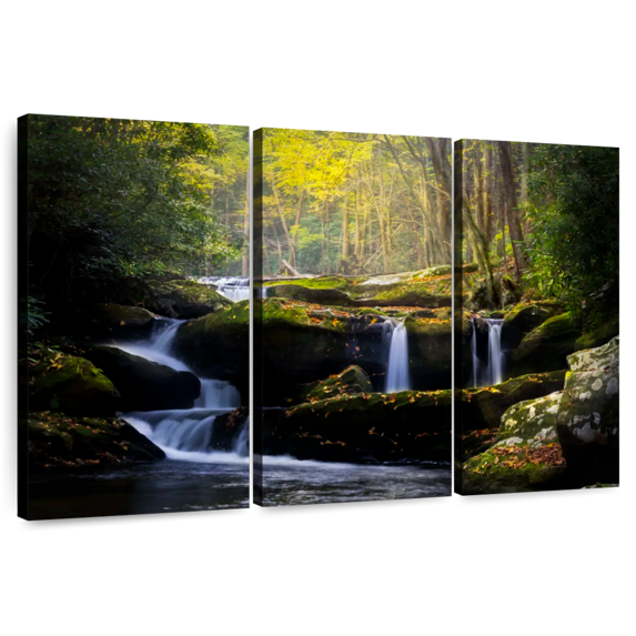 Elephant Stock Stream In The Smokies Wall Art - Horizontal Multi Panel Canvas - Living Room Wall Decor - Wellness Multi Panel - Brown And Beige Decor - 38" x 24"