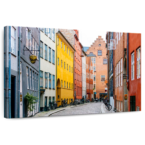 Elephant Stock Street In Copenhagen Wall Art - Horizontal Canvas Wall Art - Living Room Wall Decor - City Canvas - Gray And Orange Decor - 12" x 8"