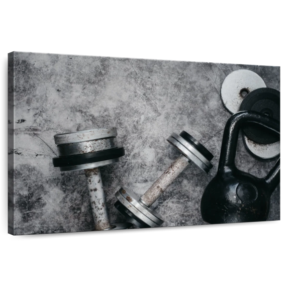 Elephant Stock Strength Training Equipment Wall Art - Horizontal Canvas Wall Art - Hallway Wall Decor - Sports Canvas - Black And Gray Decor - 51" x 34"