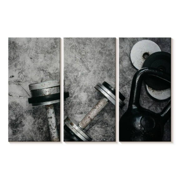 Elephant Stock Strength Training Equipment Wall Art - Horizontal Multi Panel Canvas - Living Room Wall Decor - Sports Multi Panel - Black And Gray Decor - 50" x 32"