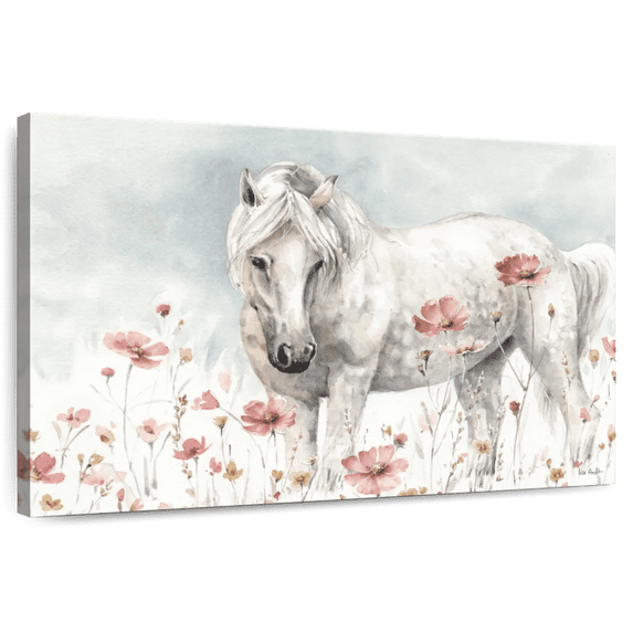 Elephant Stock Stunning Wild Horses I Wall Art - Horizontal Canvas Wall Art - Living Room Wall Decor - Animal Canvas - Gray And Pink Decor By Lisa Audit - 48" x 32"