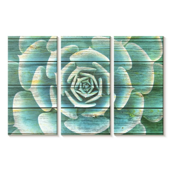 Elephant Stock Succulent Plant Bloom Wall Art - Horizontal Multi Panel Canvas - Living Room Wall Decor - Floral And Botanical Multi Panel - Blue And Green Decor - 23" x 14"