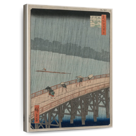 Elephant Stock Sudden Shower Over Shin Ohashi Bridge And Atake Wall Art - Vertical Canvas Wall Art - Hallway Wall Decor - Architecture Canvas - Blue And Beige Decor By Utagawa Hiroshige - 8" x 12"