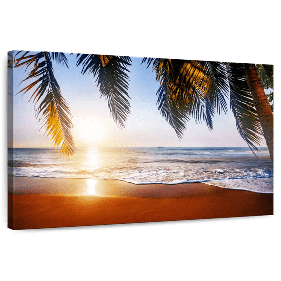 Elephant Stock Summer Golden Coast Wall Art - Horizontal Canvas Wall Art - Living Room Wall Decor - Beach Canvas - Beige And Brown Decor - 30" x 20"