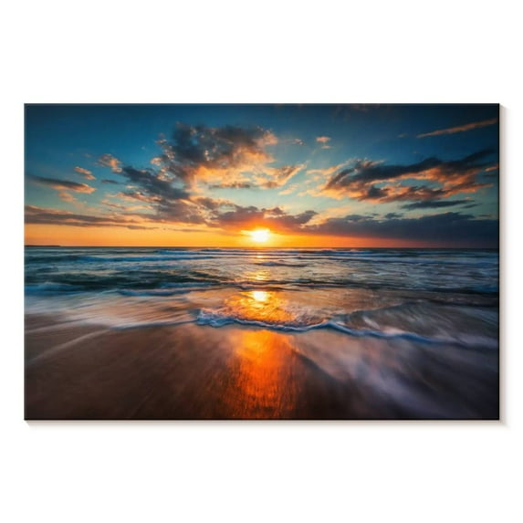 Elephant Stock Summer Ocean Sunrise Wall Art - Horizontal Canvas Wall Art - Living Room Wall Decor - Nature Canvas - Blue And Gray Decor - 45" x 30"