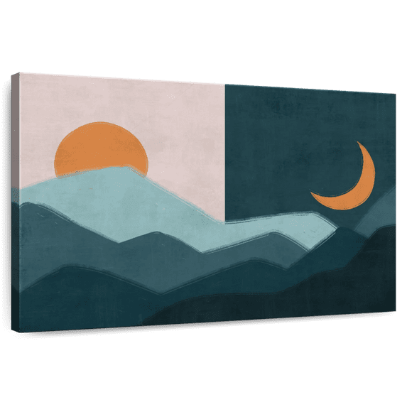 Elephant Stock Sun And Moon Outdoor Wall Art - Horizontal Canvas Wall Art - Living Room Wall Decor - Nature Canvas - Teal And Beige Decor - 12" x 8"