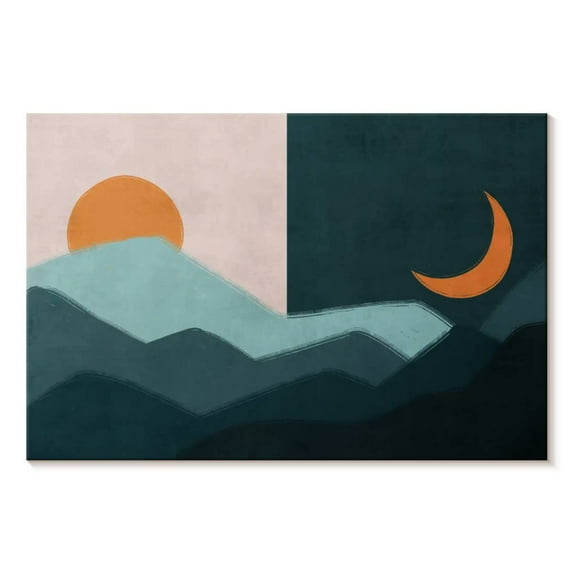 Elephant Stock Sun And Moon Outdoor Wall Art - Horizontal Canvas Wall Art - Living Room Wall Decor - Nature Canvas - Teal And Beige Decor - 12" x 8"