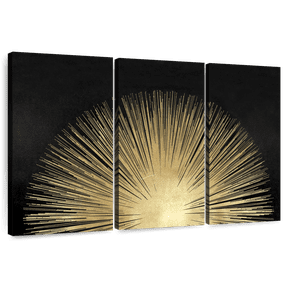 Elephant Stock Sunburst Rising On Black Wall Art - Horizontal Multi Panel Canvas - Living Room Wall Decor - Abstract Multi Panel - Black And Gold Decor By Abby Young - 74" x 48"
