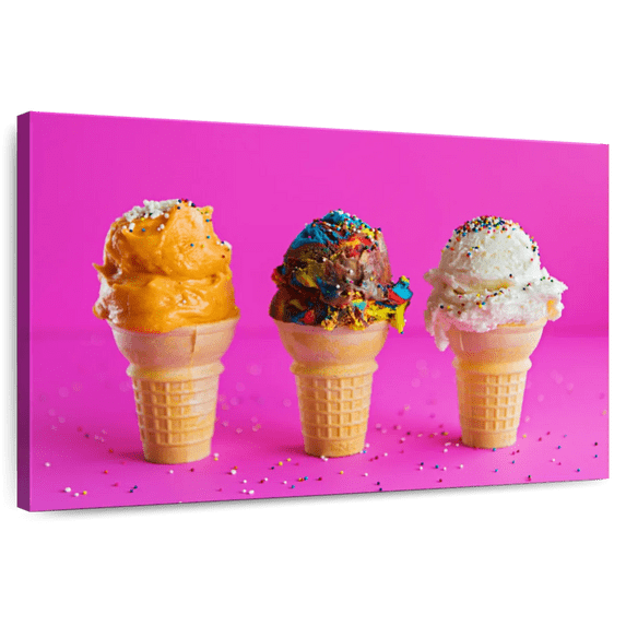 Elephant Stock Sundae Ice Cream Cones Wall Art - Horizontal Canvas Wall Art - Dining Room Wall Decor - Food And Drink Canvas - Pink And Orange Decor - 12" x 8"