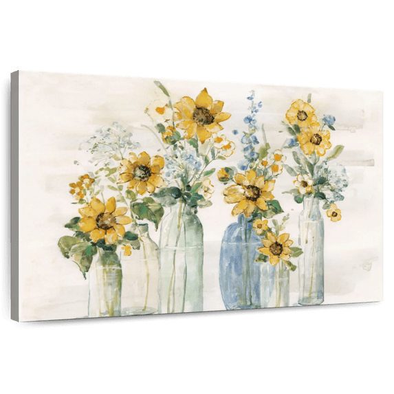 Elephant Stock Sunflower Spectacular Wall Art - Horizontal Canvas Wall Art - Living Room Wall Decor - Floral And Botanical Canvas - Beige And Gray Decor By Sally Swatland - 39" x 26"