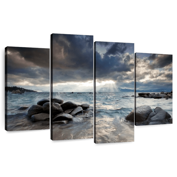 Elephant Stock Sunlit Lake Tahoe Wall Art - Horizontal Multi Panel Canvas - Living Room Wall Decor - Nature Multi Panel - Blue And Gray Decor - 52" x 32"