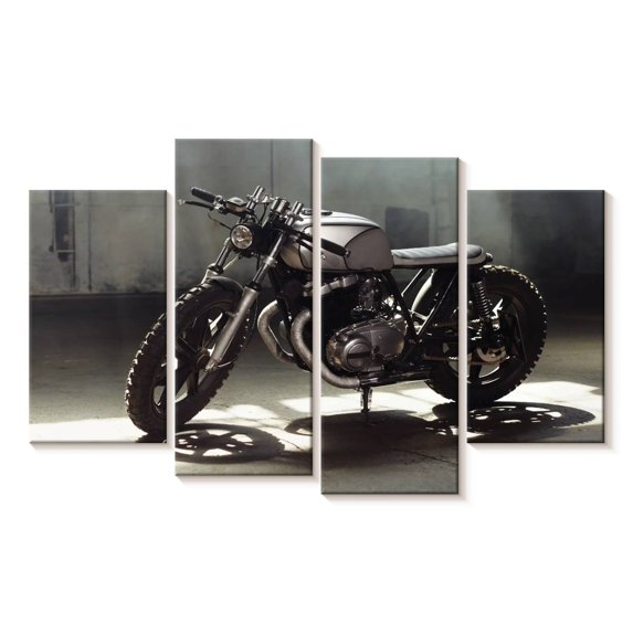 Elephant Stock Sunlit Vintage Motorcycle Wall Art - Horizontal Multi Panel Canvas - Living Room Wall Decor - Transportation Multi Panel - Brown And Silver Decor - 68" x 42"