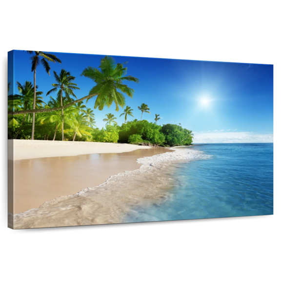Elephant Stock Sunny Caribbean Beach Wall Art - Horizontal Canvas Wall Art - Living Room Wall Decor - Beach Canvas - Blue And Beige Decor - 30" x 20"
