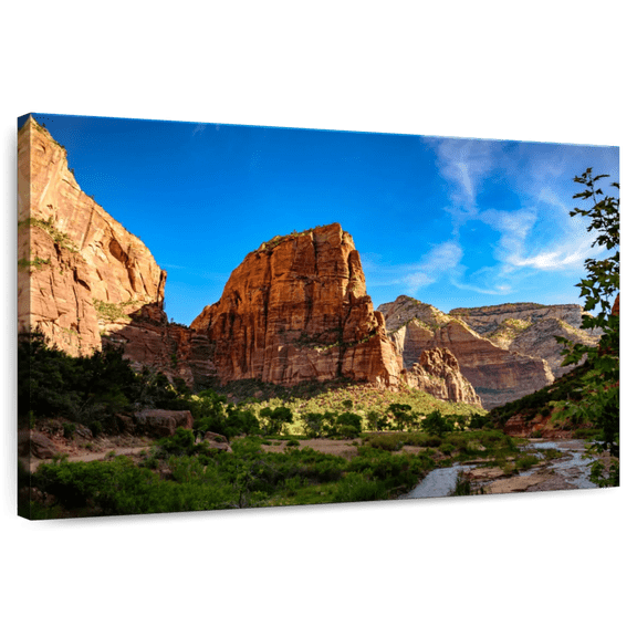 Elephant Stock Sunny Day In Angels Landing Wall Art - Horizontal Canvas Wall Art - Living Room Wall Decor - Nature Canvas - Blue And Orange Decor - 48" x 32"