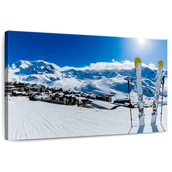 Elephant Stock Sunny Day Winter Skiing Wall Art - Horizontal Canvas Wall Art - Living Room Wall Decor - Sports Canvas - Gray And Teal Decor - 48" x 32"